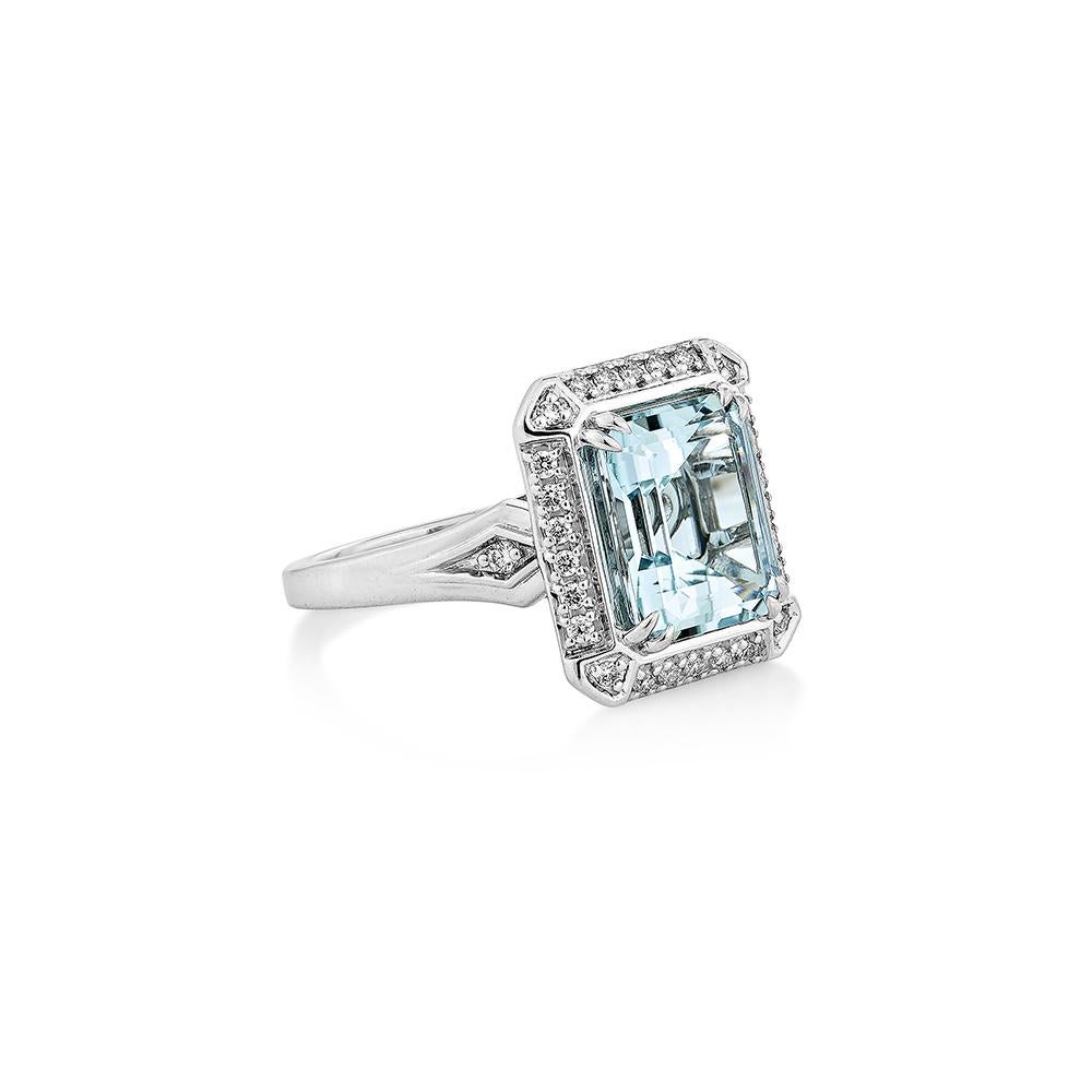 This collection features an array of Aquamarines with an icy blue hue that is as cool as it gets! Accented with Diamonds this ring is made in white gold and present a classic yet elegant look.

Aquamarine Fancy Ring in 18Karat White Gold with White