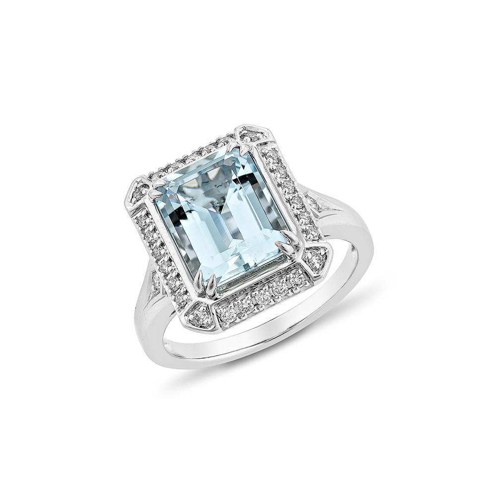 Contemporary 2.94 Carat Aquamarine Fancy Ring in 18Karat White Gold with White Diamond.    For Sale