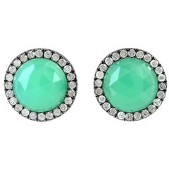 Chrysophrase Diamond Stud Earrings