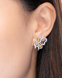 2.94 Carat Dragonfly Green, Yellow, Orange, Blue and Pink Diamond Earrings
