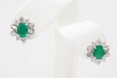 2.94 Carat Emerald and Diamond Bumblebee Motif Stud Earrings in 18K White Gold