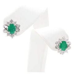 2.94 Carat Emerald and Diamond Bumblebee Motif Stud Earrings in 18K White Gold