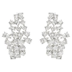 2.94 Carat Marquise and Pear Diamond Cluster Earrings 18K White Gold Bridal Gift