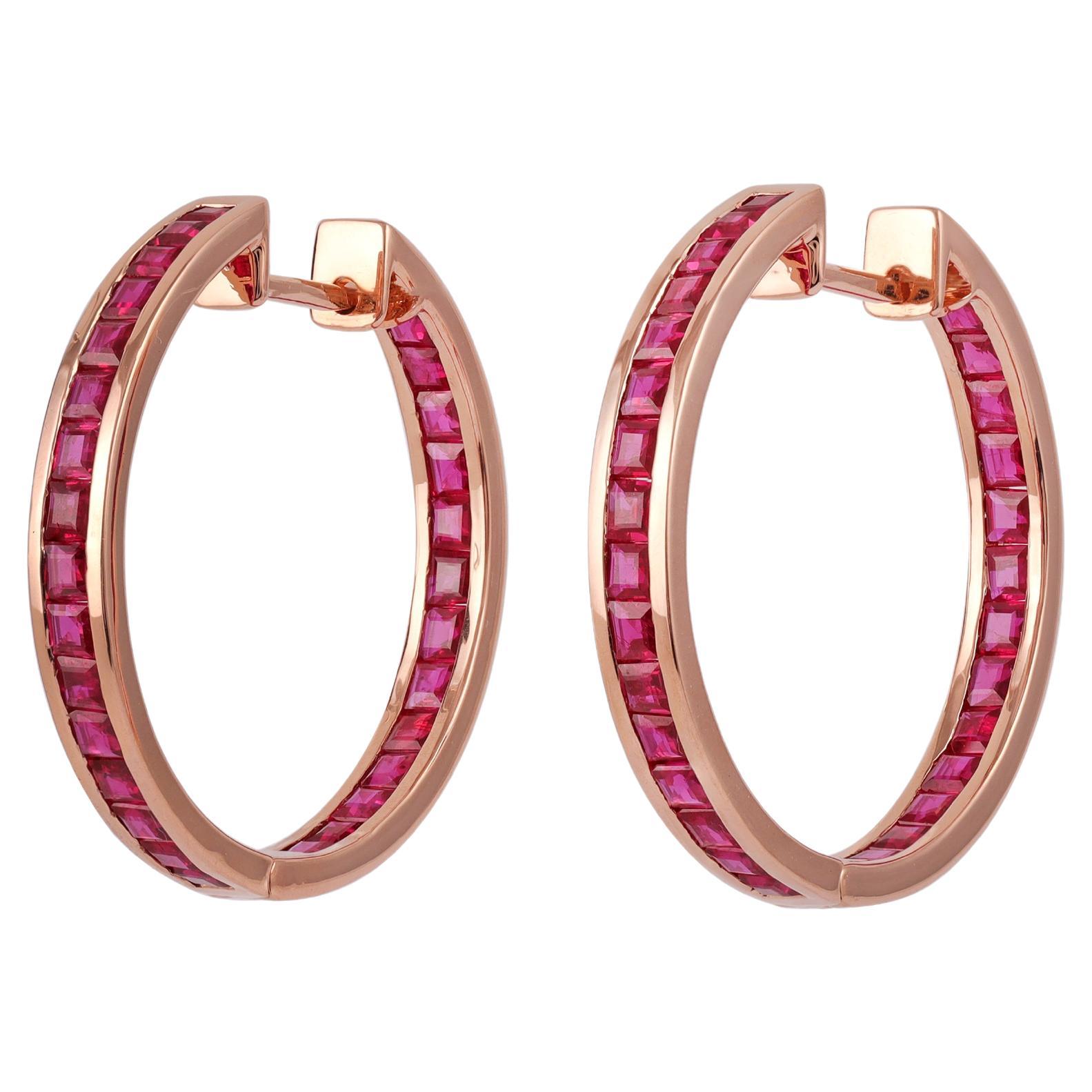 Boucles d'oreilles pendantes en or rose 18k avec rubis du Mozambique de 3,10 carats en vente