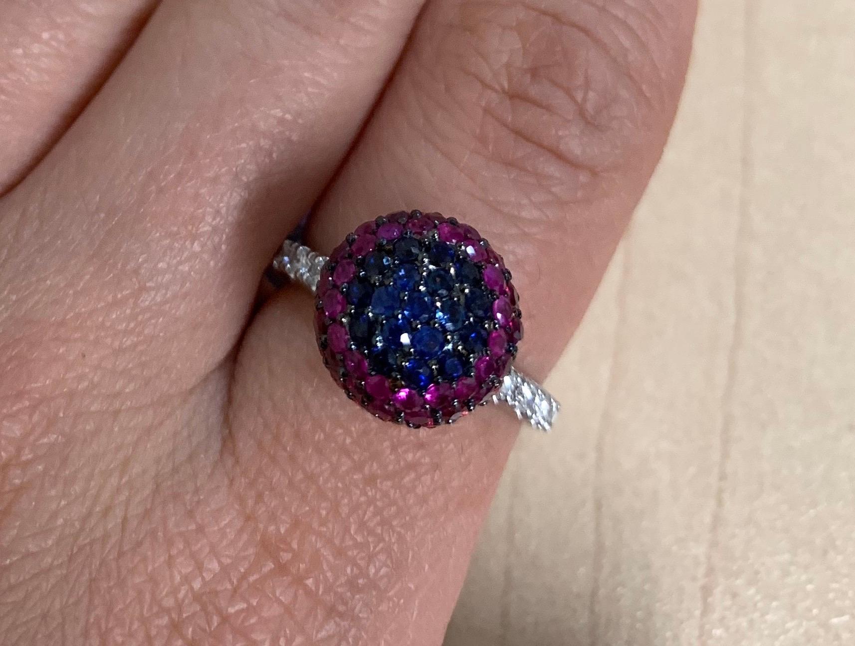 Contemporary 2.94 Carat Rainbow Ball Multi-Color Sapphire and Diamond Ring