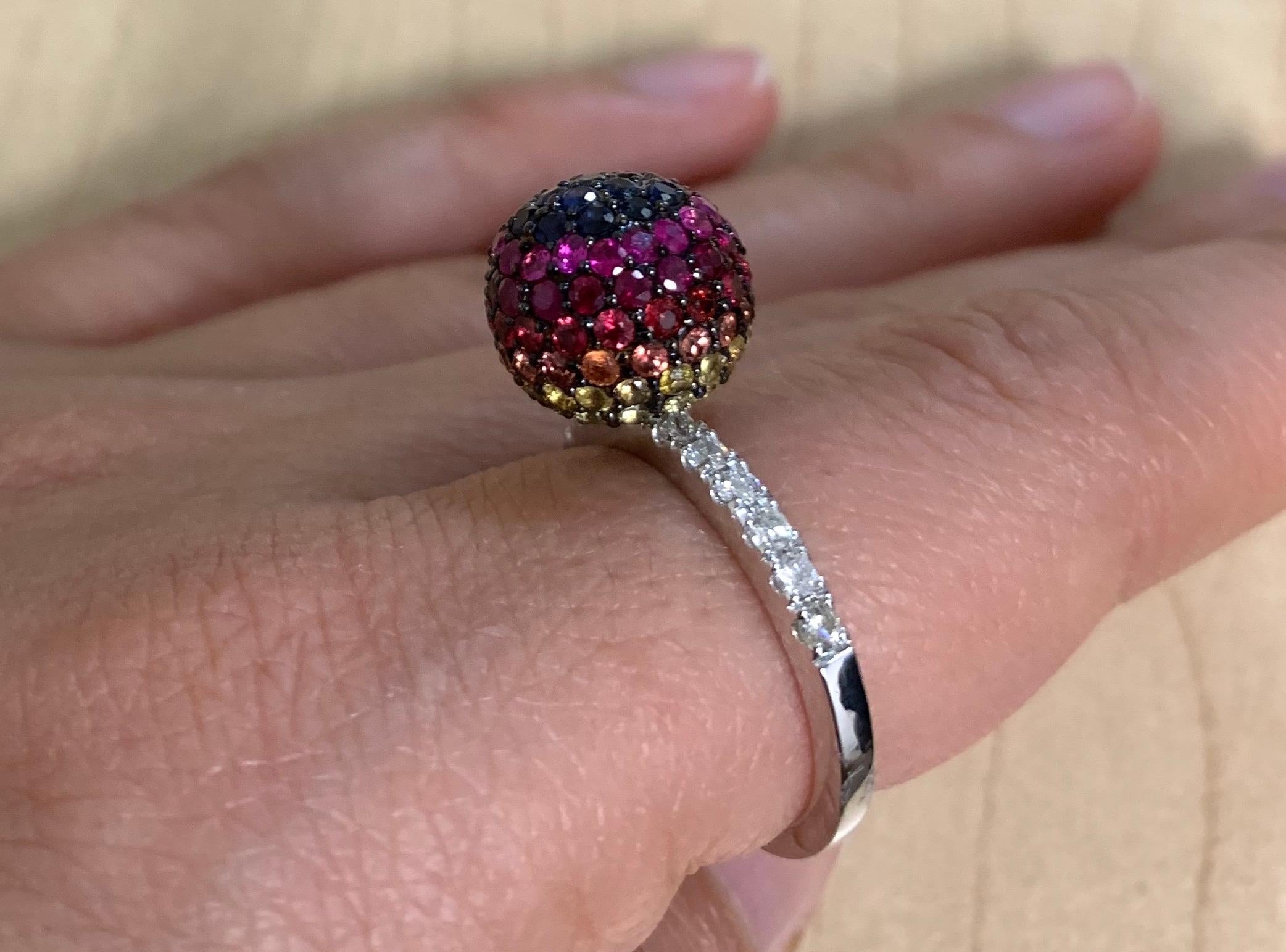 Round Cut 2.94 Carat Rainbow Ball Multi-Color Sapphire and Diamond Ring