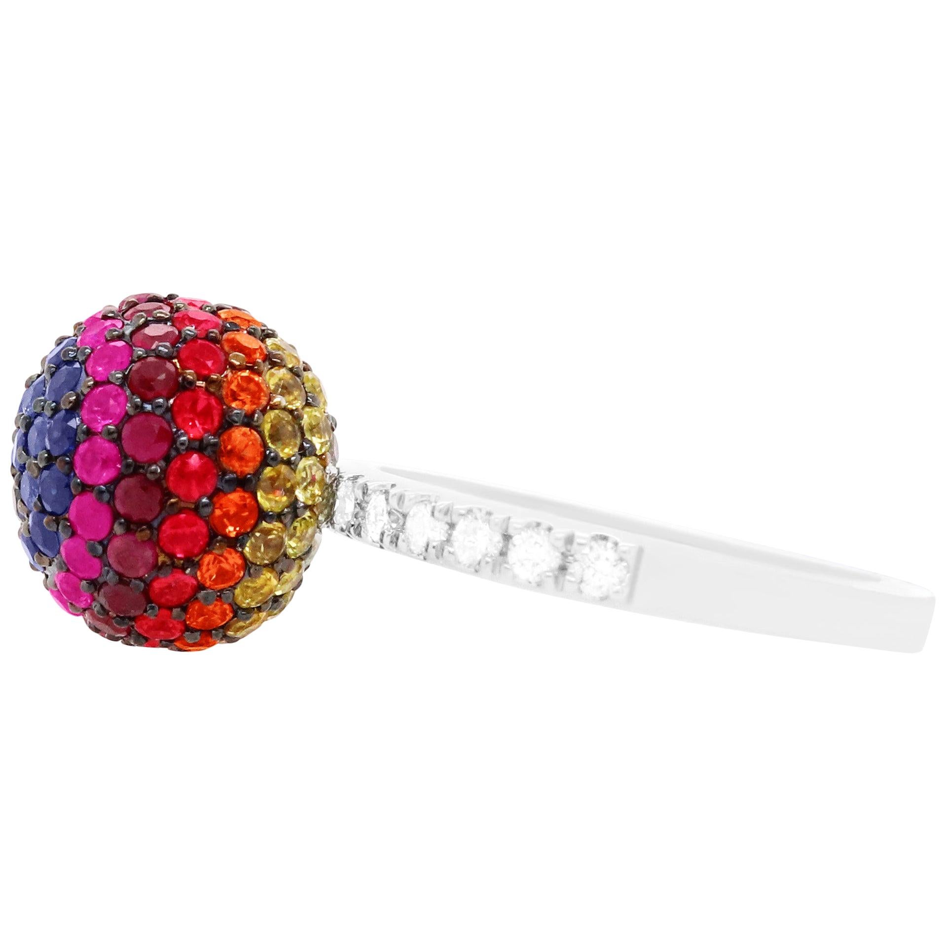 2.94 Carat Rainbow Ball Multi-Color Sapphire and Diamond Ring