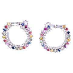 2.94 Carat Multi Color Sapphire Diamond 14 Karat White Gold Earrings