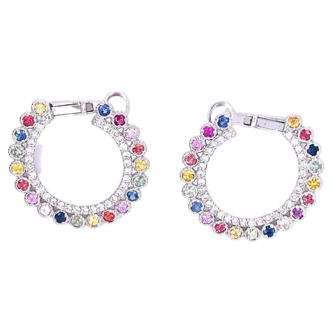 2,94 Karat mehrfarbige Saphir-Diamant-Ohrringe aus 14 Karat Weißgold (Zeitgenössisch) im Angebot