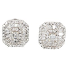 2.94 Carat Multi-Cut Diamond Cluster Halo Stud Earrings 18K White Gold