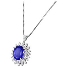 2.94 Carat Natural 'AAA' Tanzanite and Diamond Pendant made in Platinum
