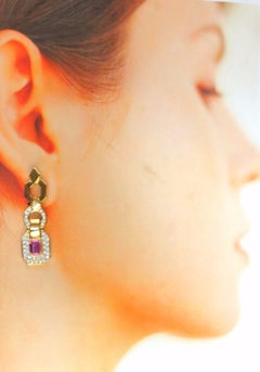 2.94 Carat Natural Pink Sapphire Diamond Dangle Earrings 14 Karat Vivid Prime*