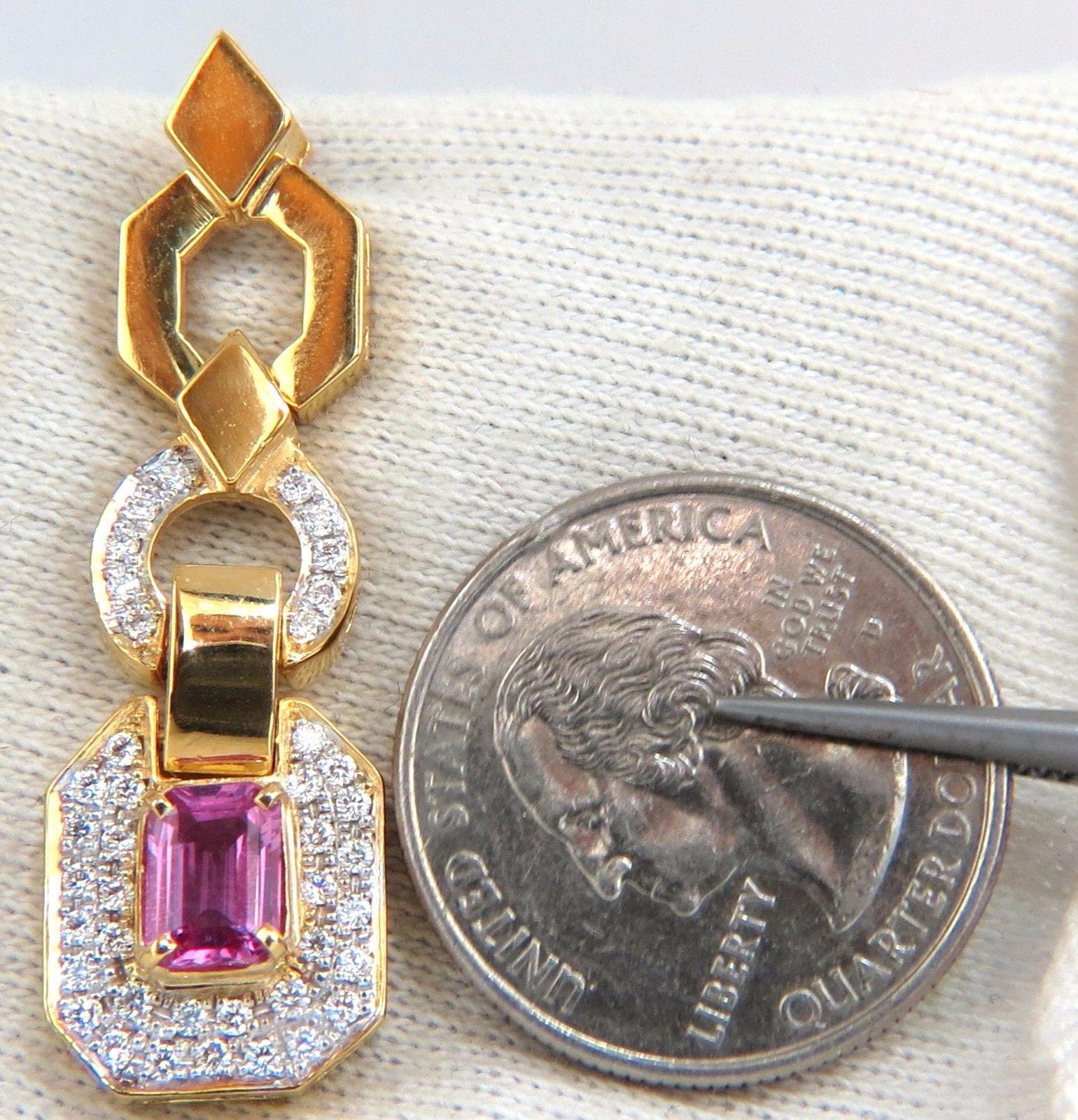 2,94 Karat natürlicher rosa Saphir Diamant-Ohrhänger 14 Karat lebhaftes Prime (Smaragdschliff) im Angebot
