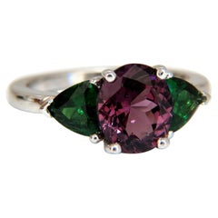 2.94 Carat Natural Vivid Purple Spinel Green Tsavorite Ring 14 Karat