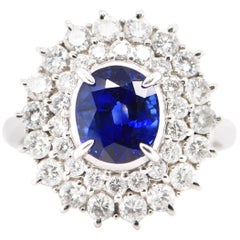 2.94 Carat Royal Blue Ceylon Sapphire and Diamond Ring Set in Platinum