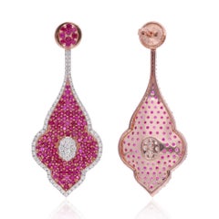 Pendientes Colgantes Hoja Rubí 2,94 Quilates Diamante 18 Kilates Oro Blanco y Rosa