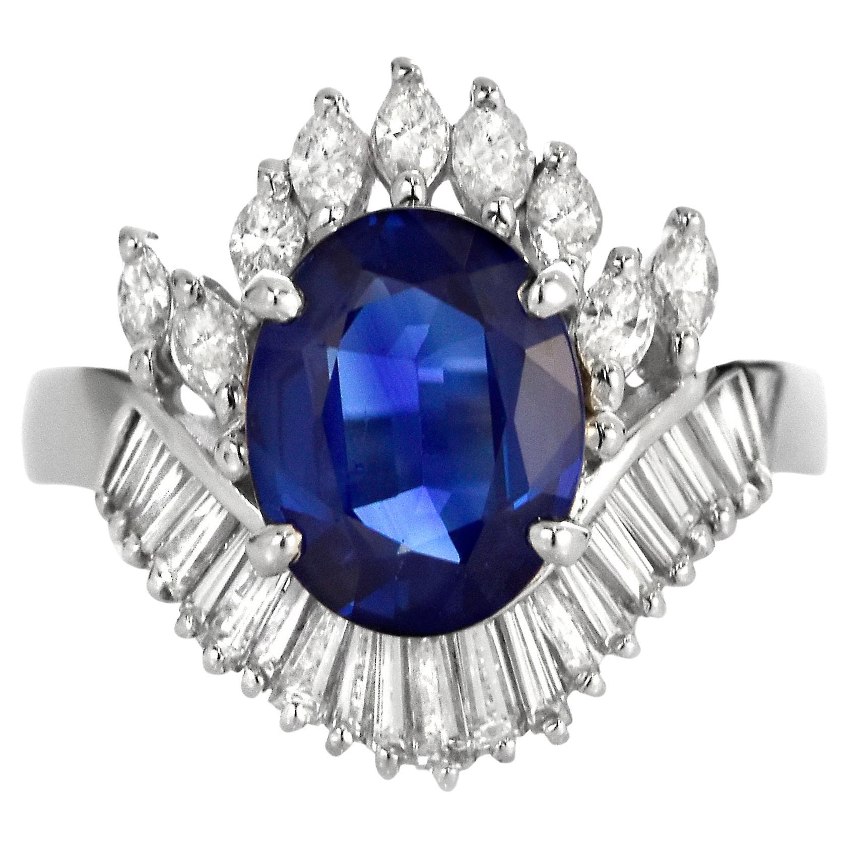 2.94 Carat Sapphire and Diamond Cocktail Ring made in Platinum