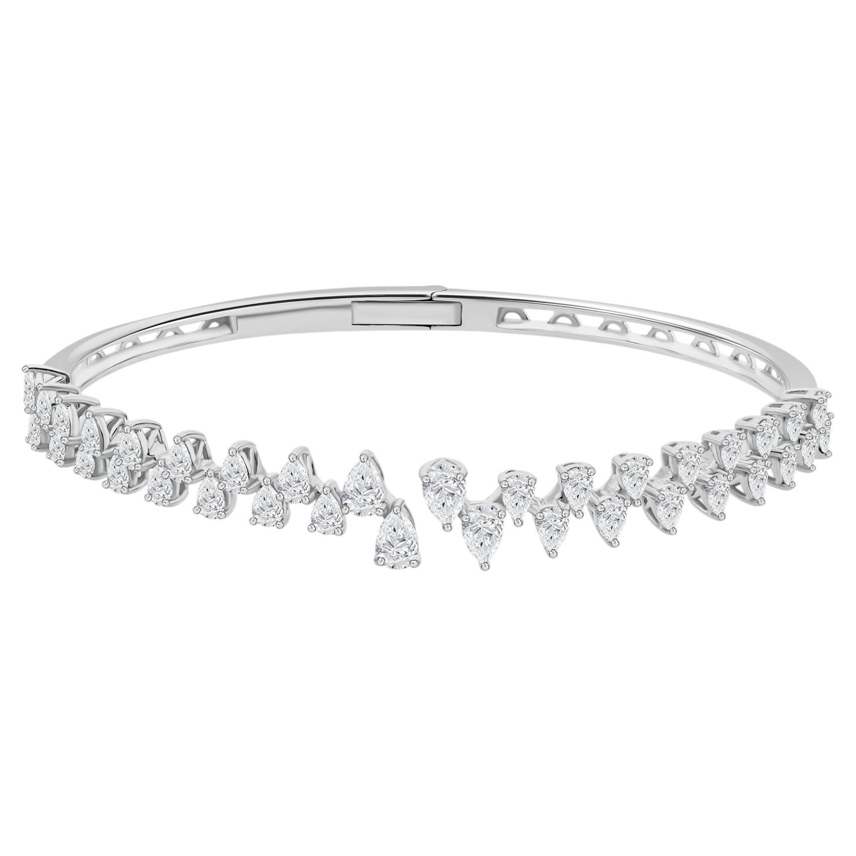 Bracelet rigide à franges en diamants naturels taille poire de 2,94 carats, bijou en or blanc 18 carats