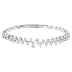 2.94 Ct Natural Pear Diamond Graduated Fringe Bangle, 18K White Gold Jewelry