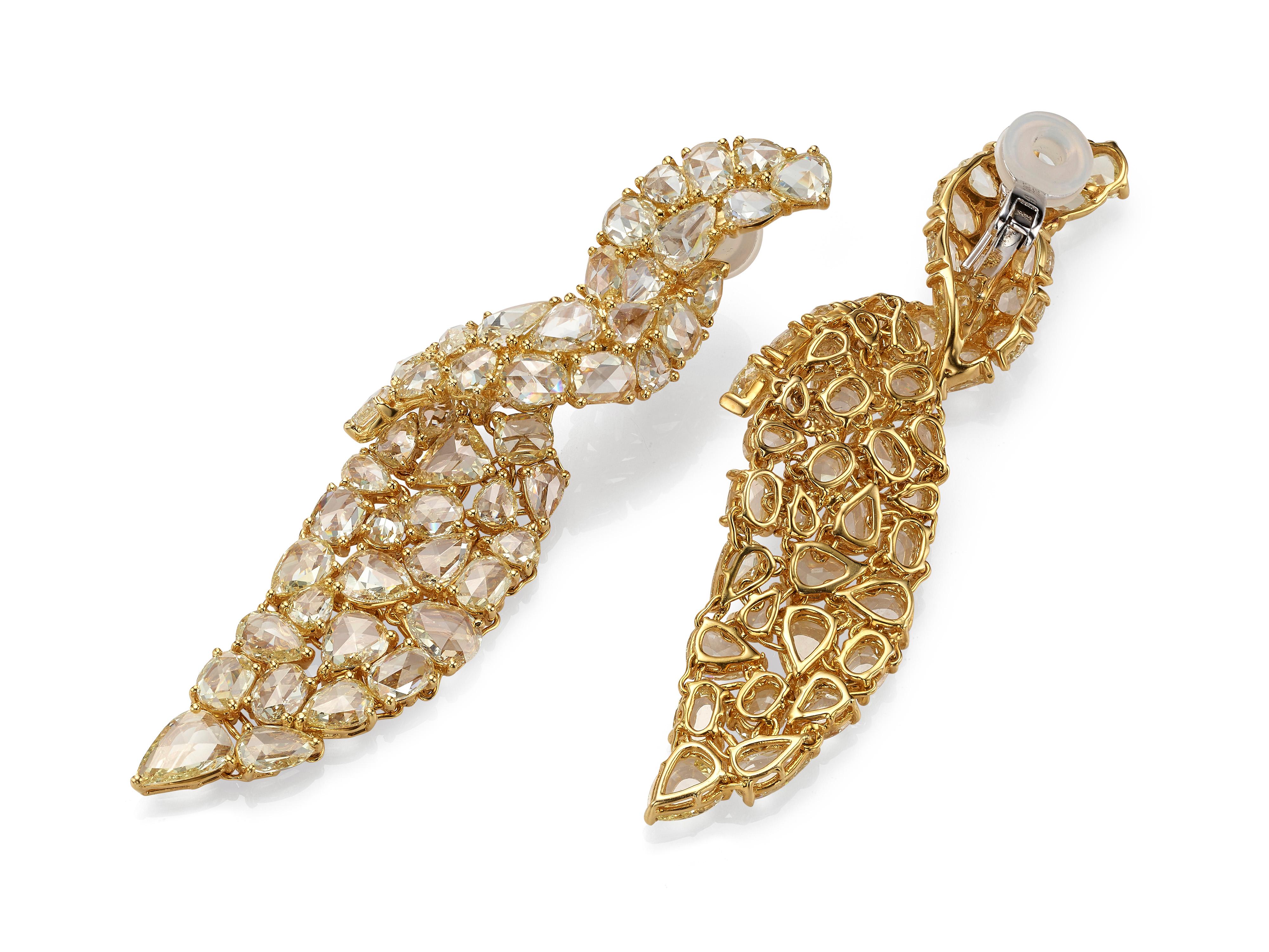 29.40 Carat Rose Cut Yellow Diamond 18 Karat Yellow Gold Earrings In New Condition In Hong Kong, Kowloon