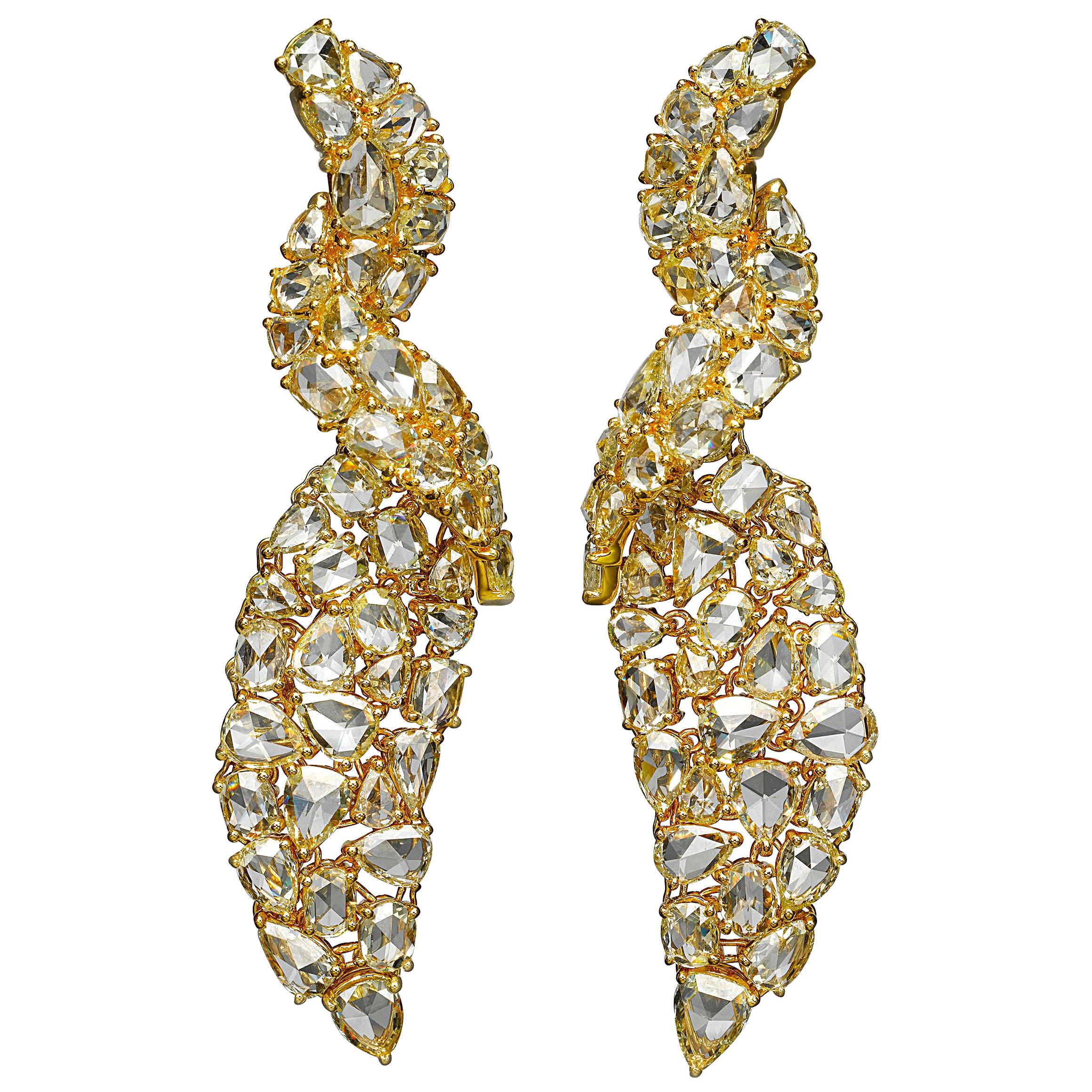 29.40 Carat Rose Cut Yellow Diamond 18 Karat Yellow Gold Earrings