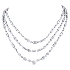 29.44 Carat SI/H Mixed Cut Diamond Three Stand Necklace 18 Karat White Gold