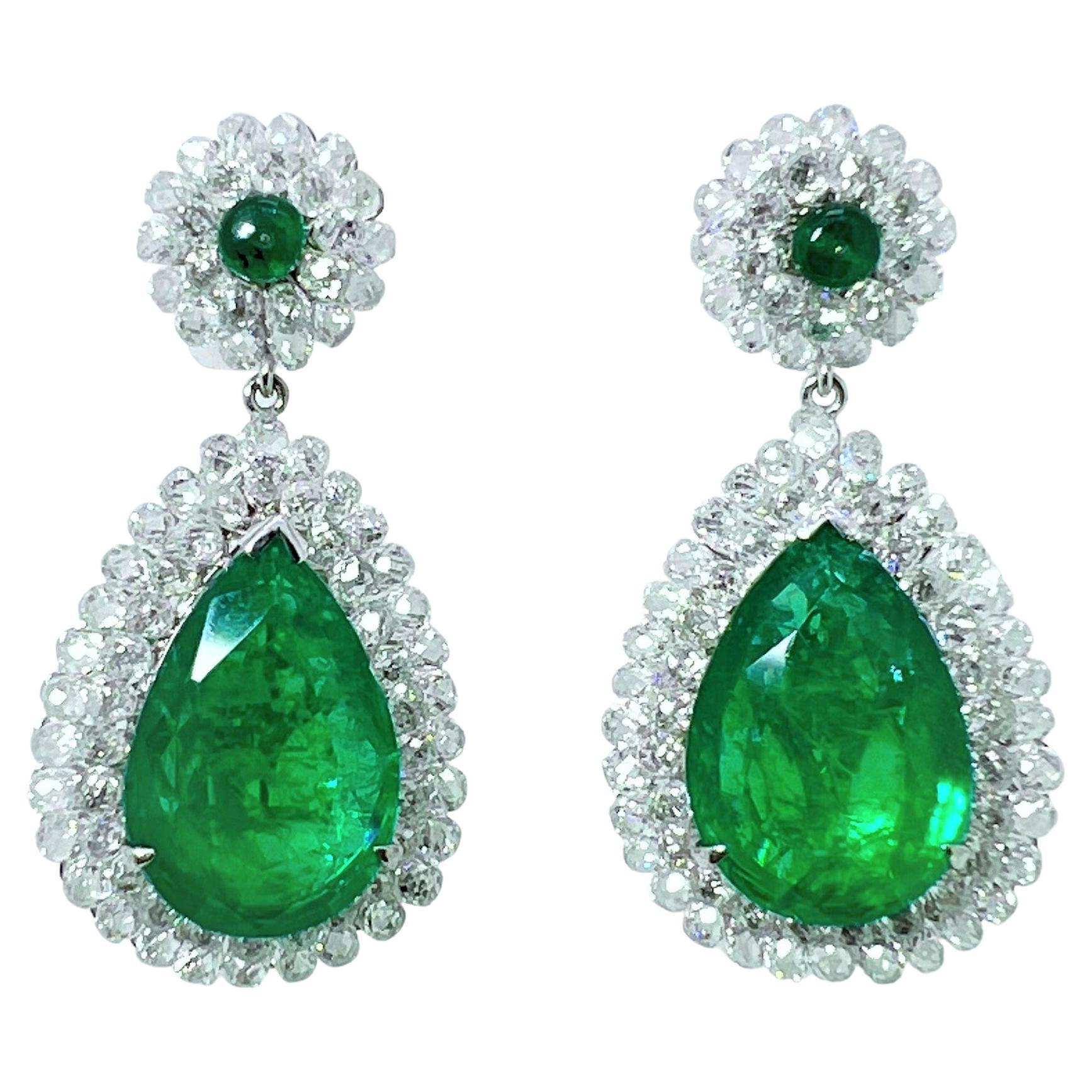 29.48 Carat Emerald and Diamond Earrings Set on 18 Karat White Gold