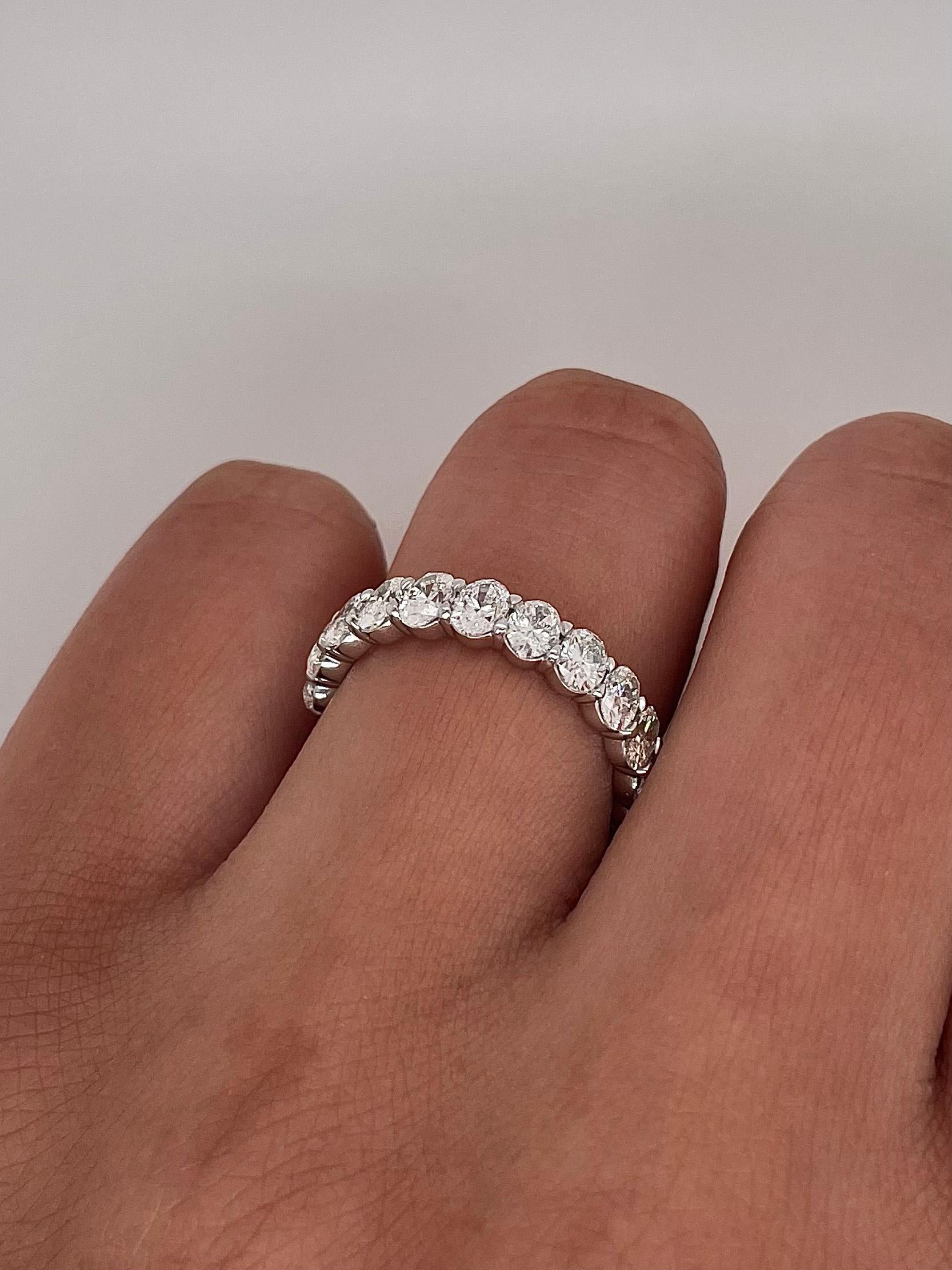Oval Cut 2.94 Total Carat Shared Prong Diamond Eternity Band in Platinum For Sale