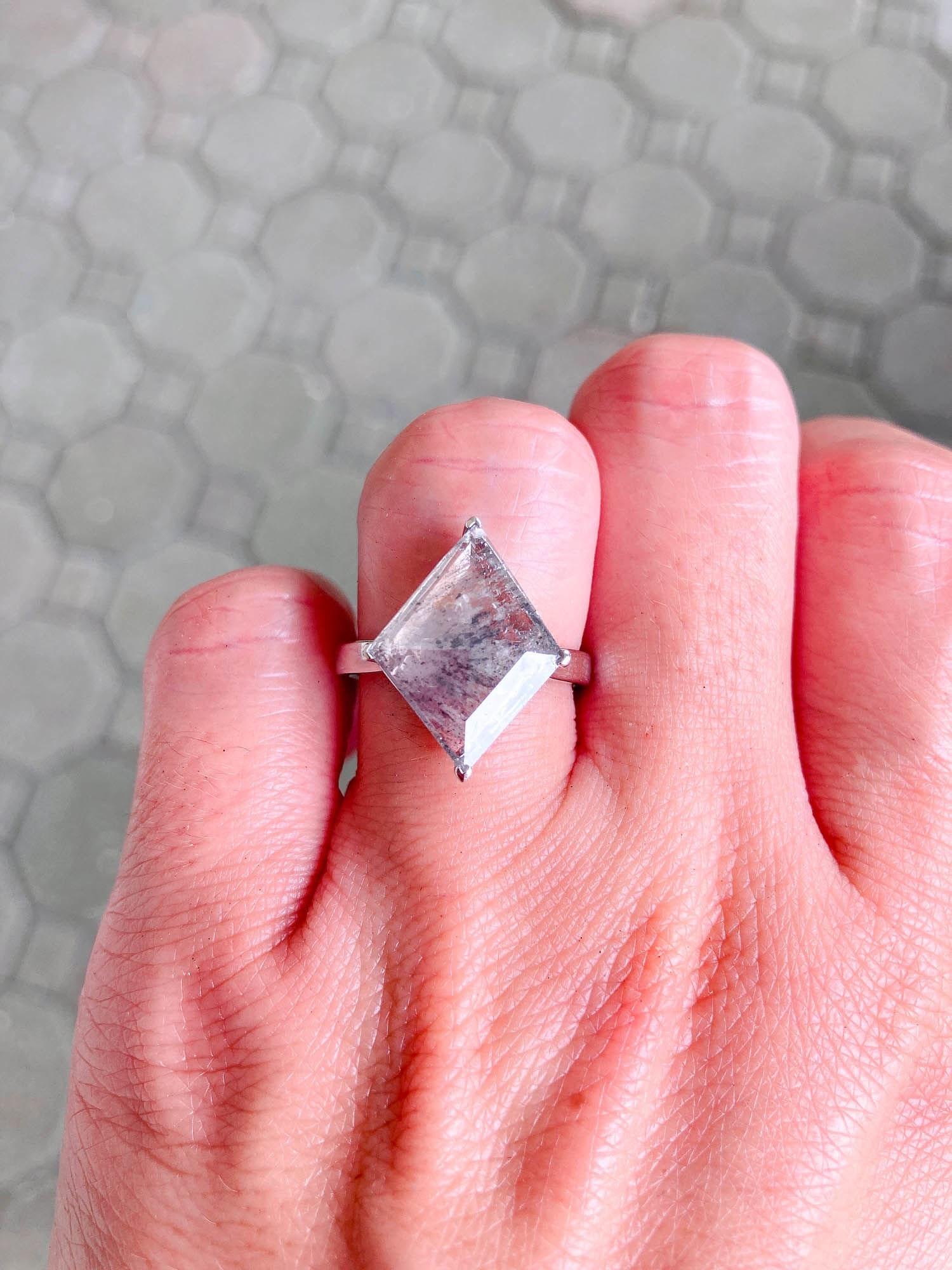 2,94 Karat Salz- und Pfeffer-Diamant 14K Weißgold Verlobungsring R6288 in Drachenform 1