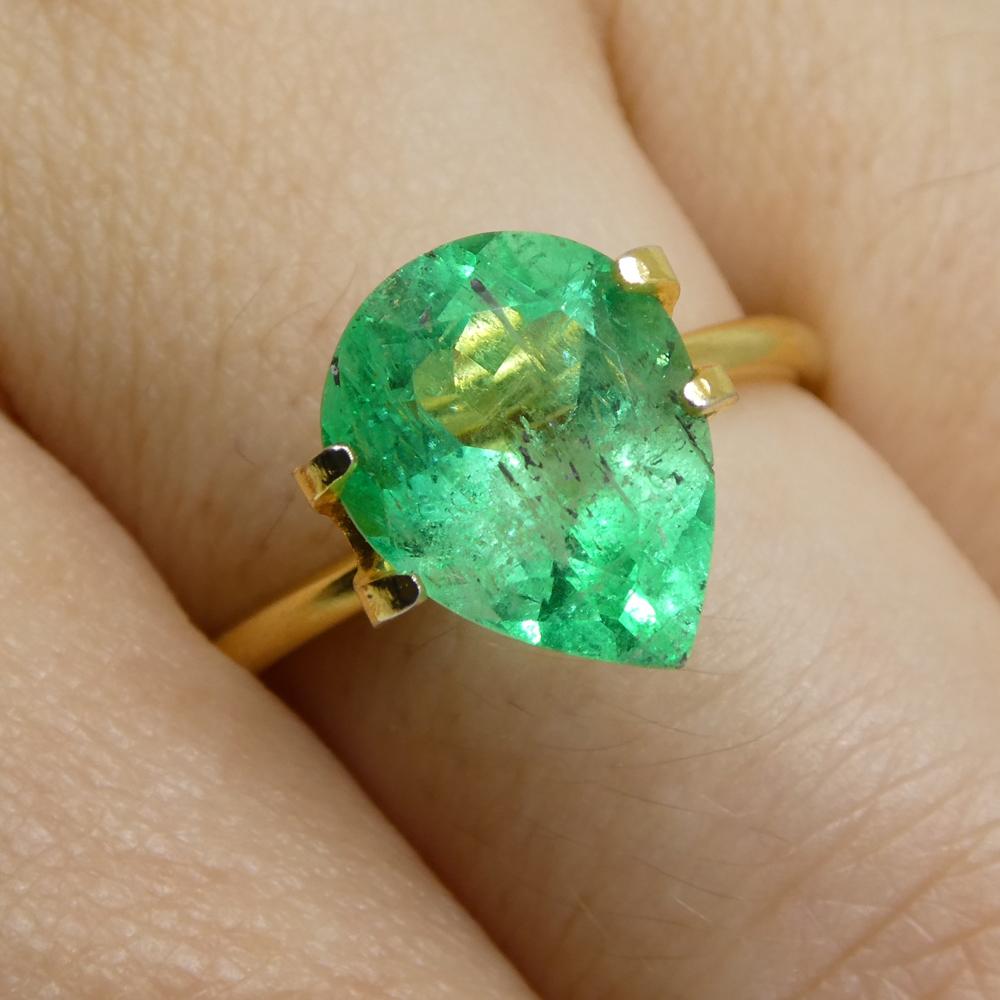 Brilliant Cut 2.94ct Pear Green Emerald from Colombia For Sale