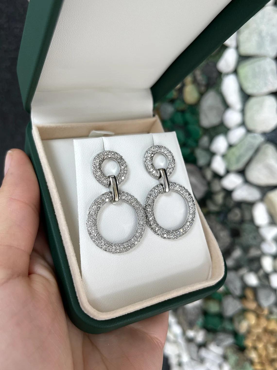 2.94tcw Double Diamond Pave Set Hoop White Gold Statement Earrings 14K In New Condition For Sale In Jupiter, FL