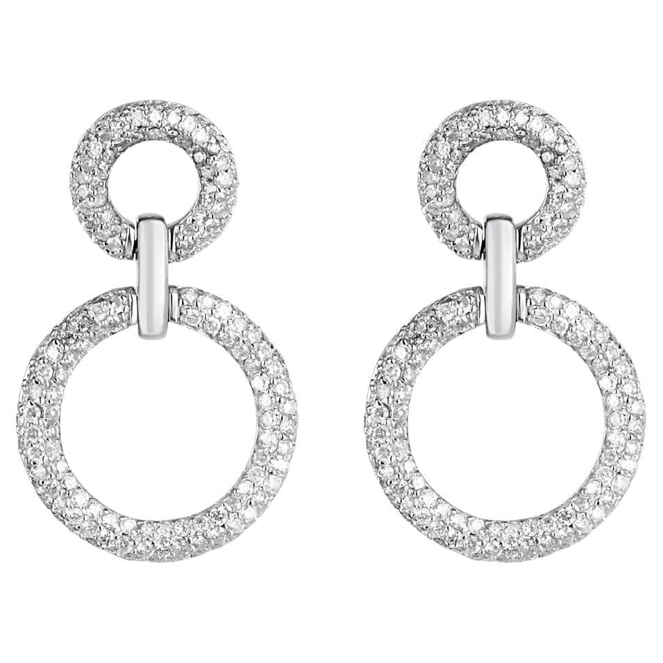 2.94tcw Double Diamond Pave Set Hoop White Gold Statement Earrings 14K For Sale