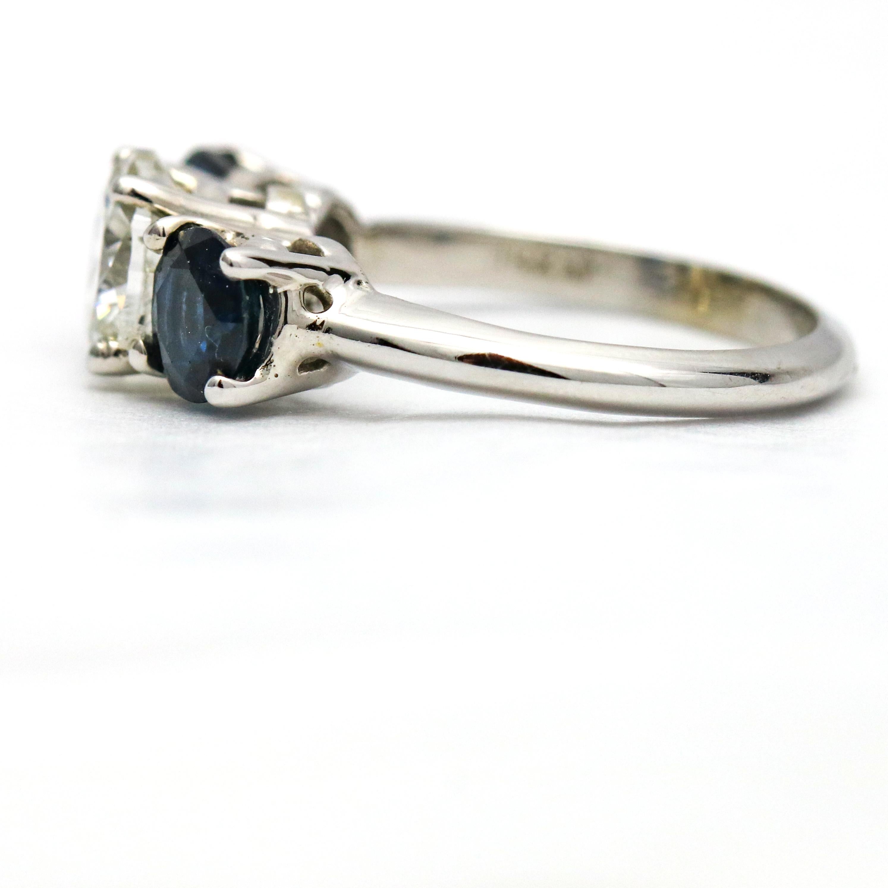 2.95 Carat 14 Karat White Gold Classic Diamond Sapphire Three-Stone Ring For Sale 1