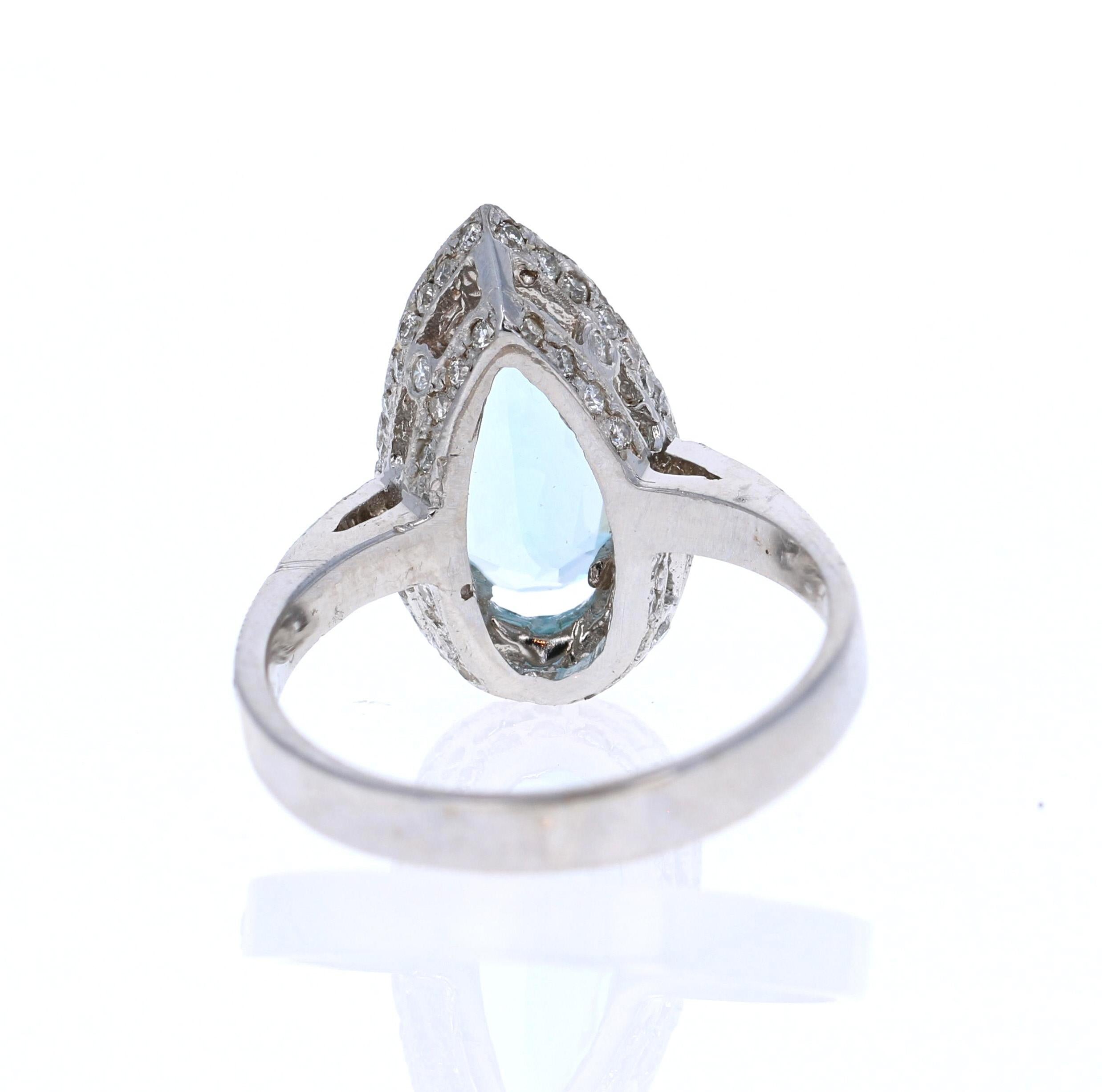 2.95 Carat Aquamarine Diamond White Gold Cocktail Ring In New Condition For Sale In Los Angeles, CA