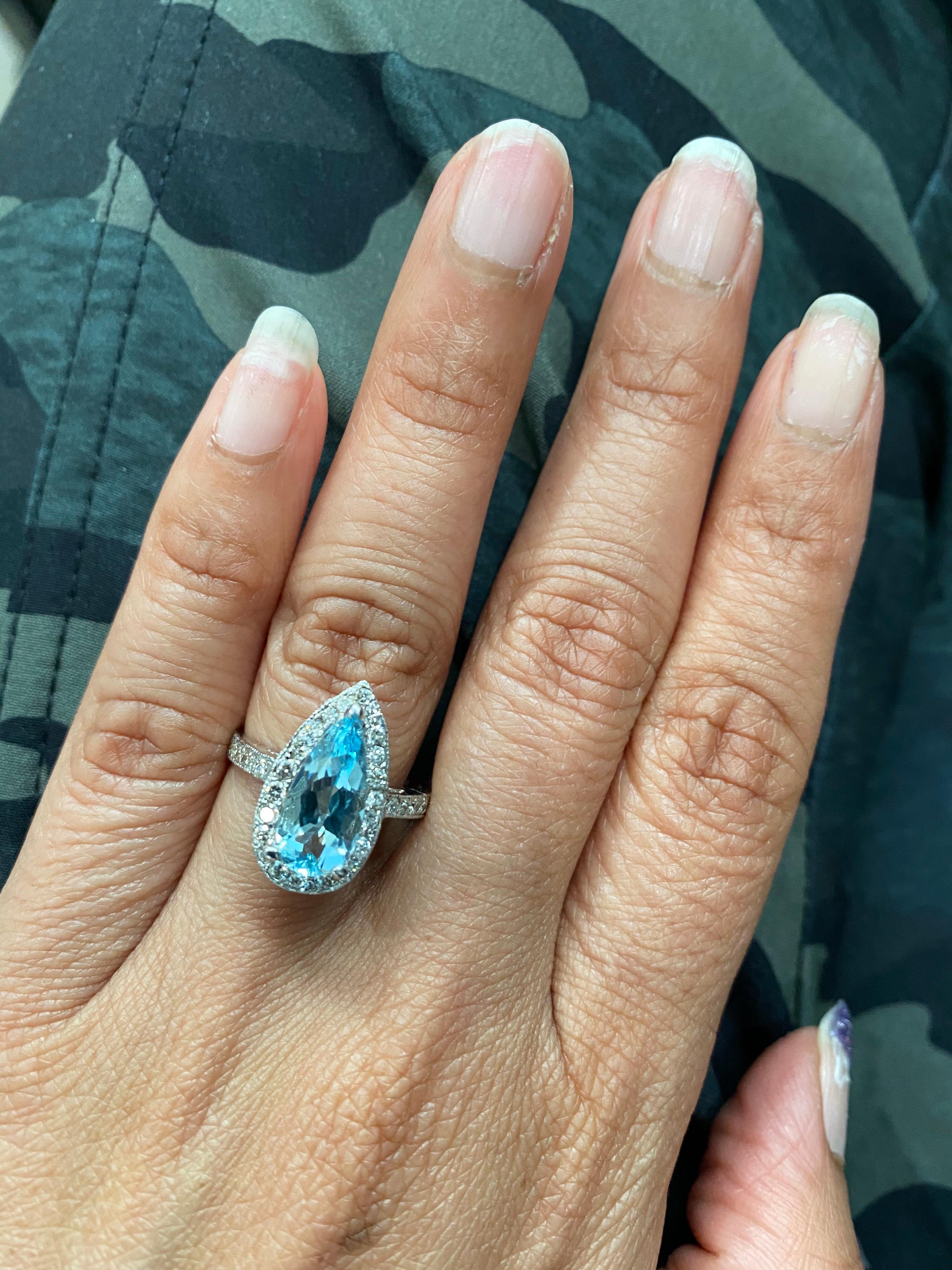 Women's 2.95 Carat Aquamarine Diamond White Gold Cocktail Ring For Sale
