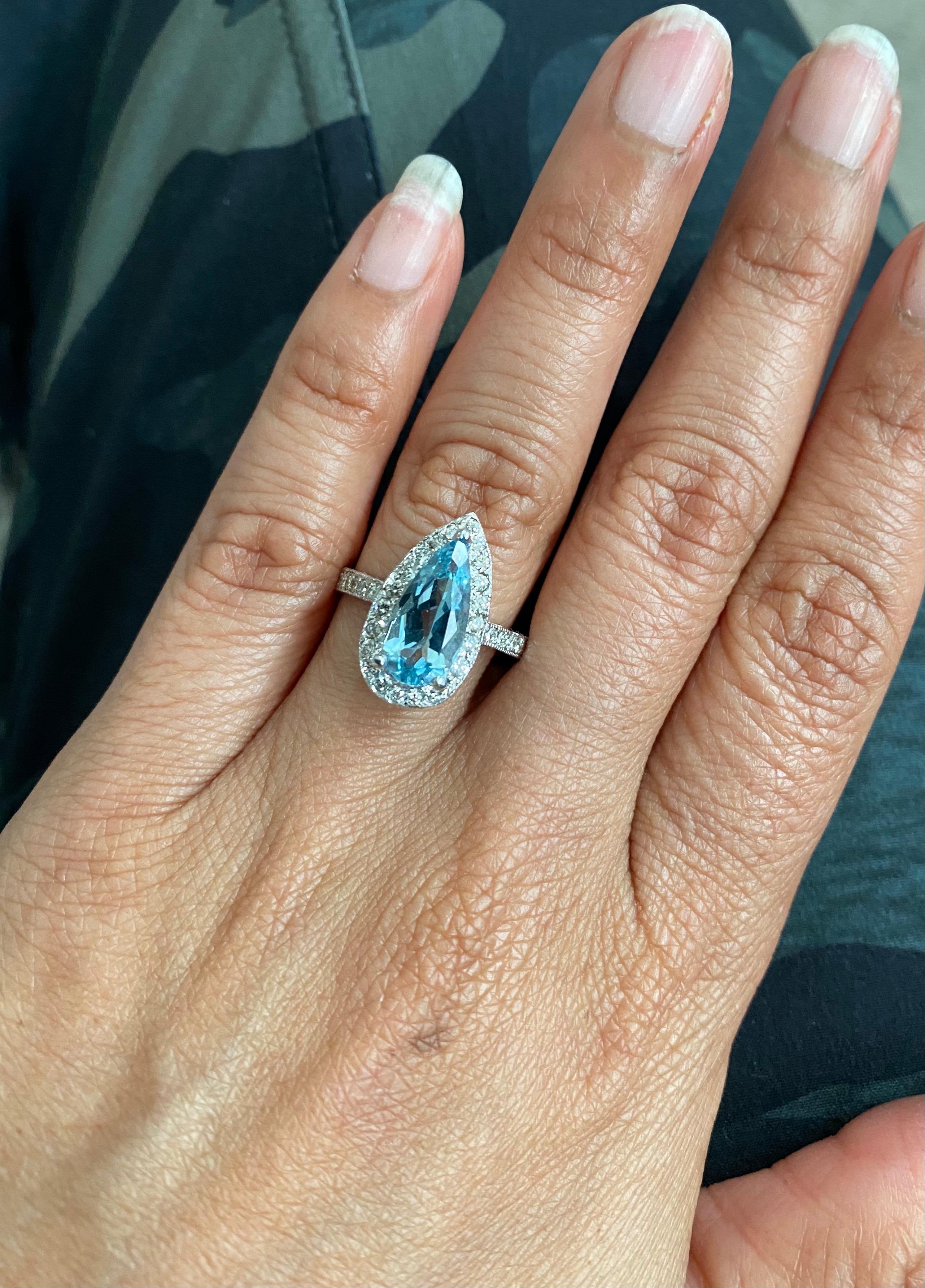 2.95 Carat Aquamarine Diamond White Gold Cocktail Ring For Sale 1