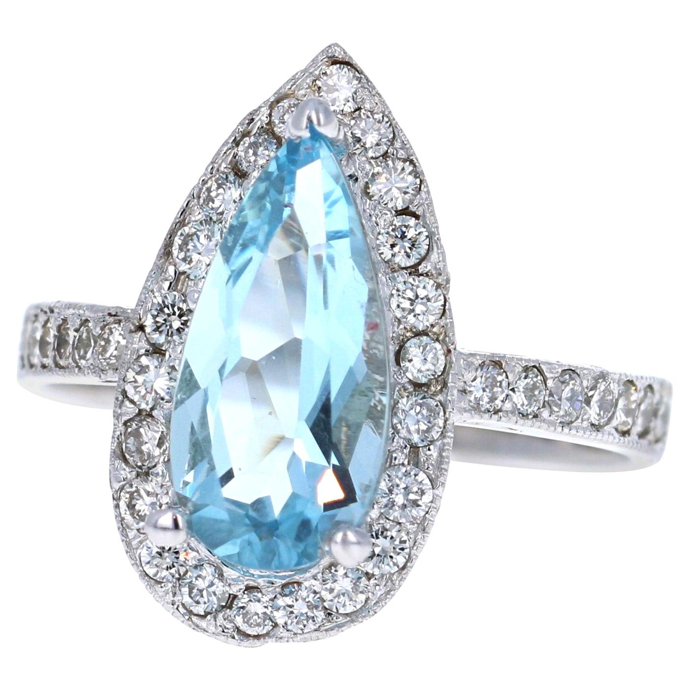 Anello cocktail in oro bianco con diamante e acquamarina da 2.95 carati in vendita