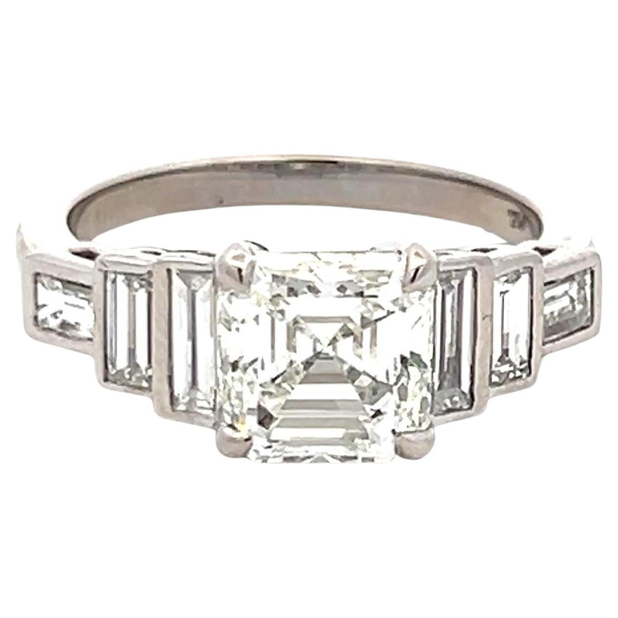2.95 Carat Asscher Cut and Baguette Shape Diamond Platinum Engagement Ring