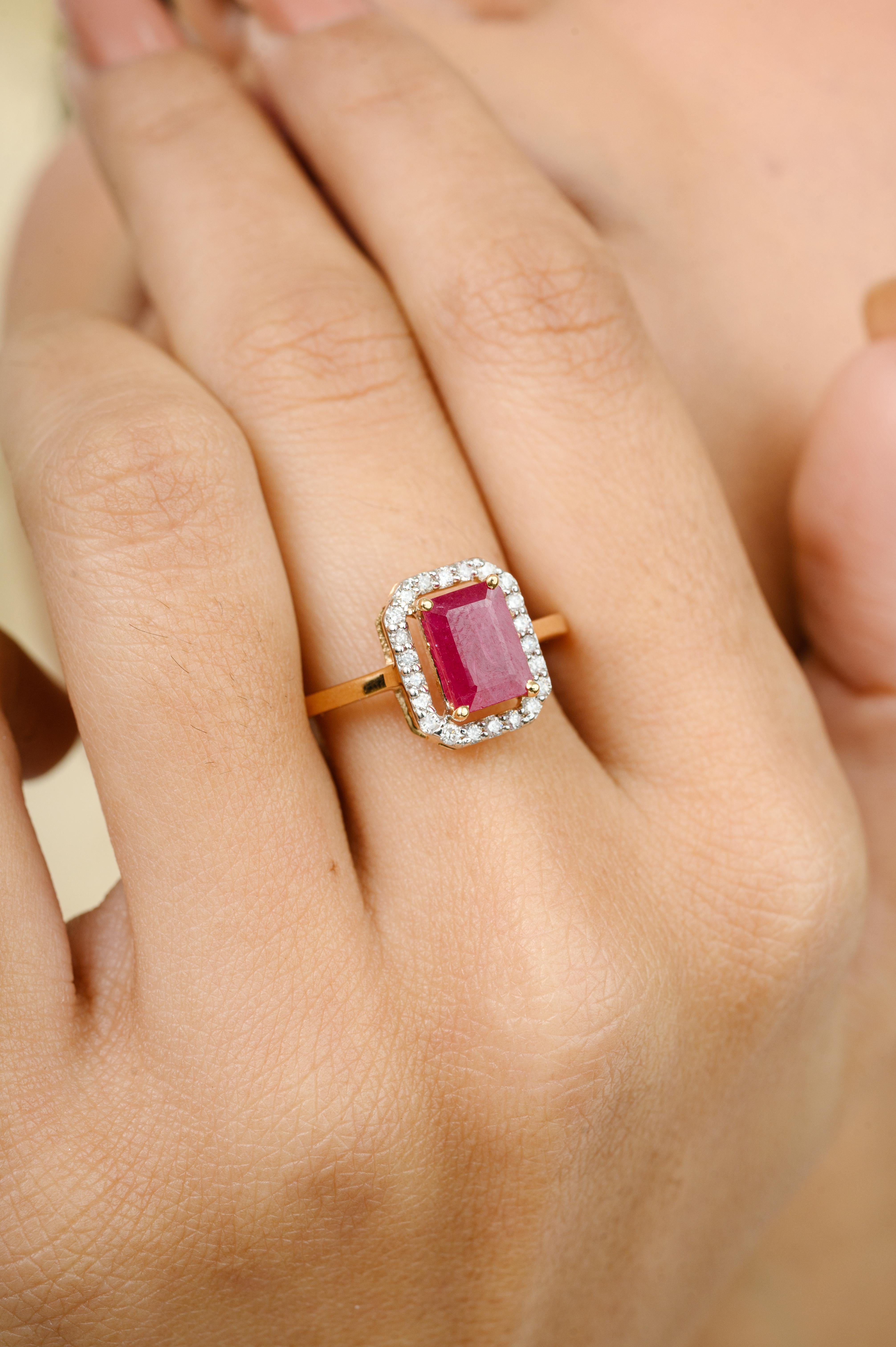 For Sale:  2.95 Carat Authentic Ruby Diamond Halo Engagement Ring in 18k Solid Yellow Gold 2