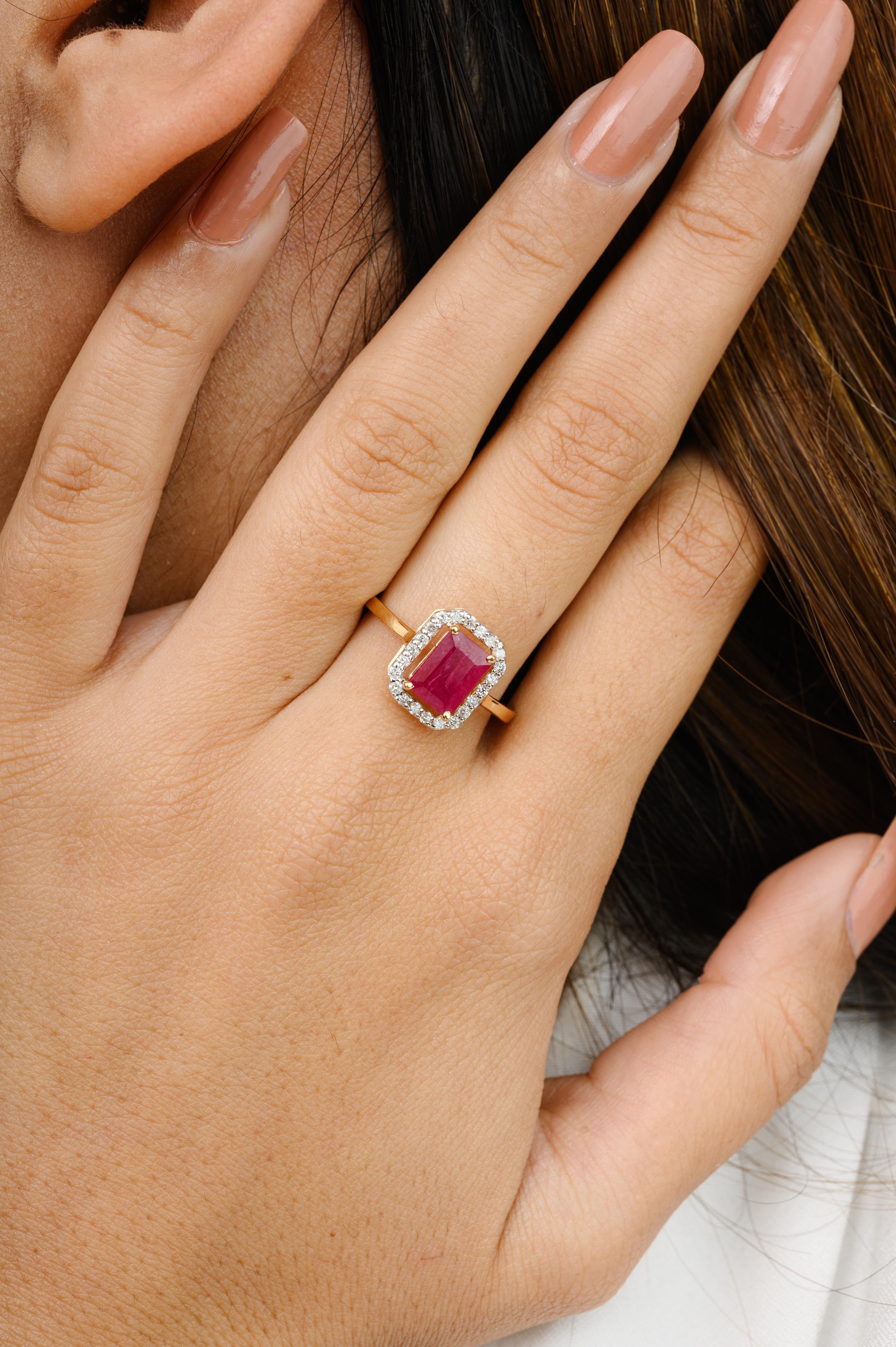 For Sale:  2.95 Carat Authentic Ruby Diamond Halo Engagement Ring in 18k Solid Yellow Gold 5