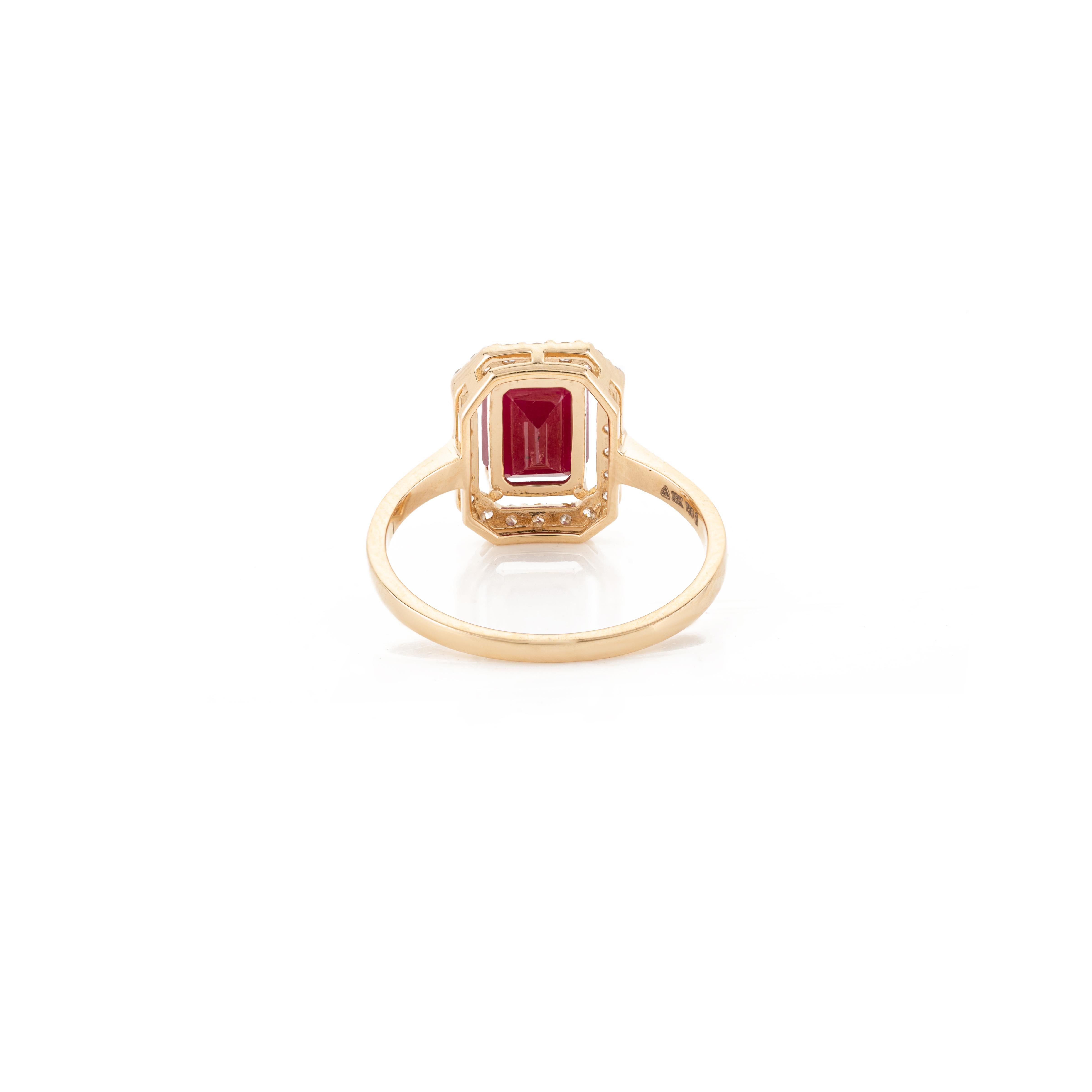 For Sale:  2.95 Carat Authentic Ruby Diamond Halo Engagement Ring in 18k Solid Yellow Gold 6