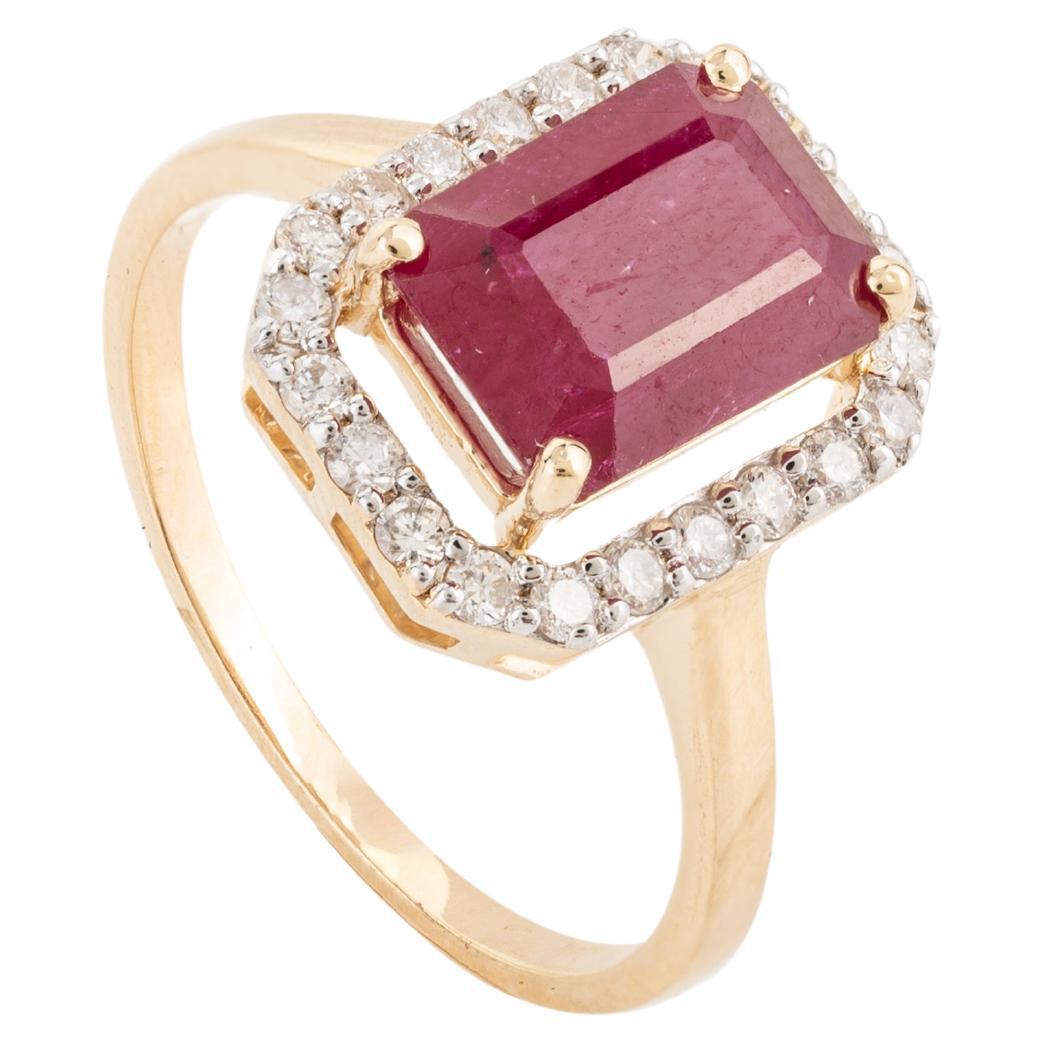 For Sale:  2.95 Carat Authentic Ruby Diamond Halo Engagement Ring in 18k Solid Yellow Gold