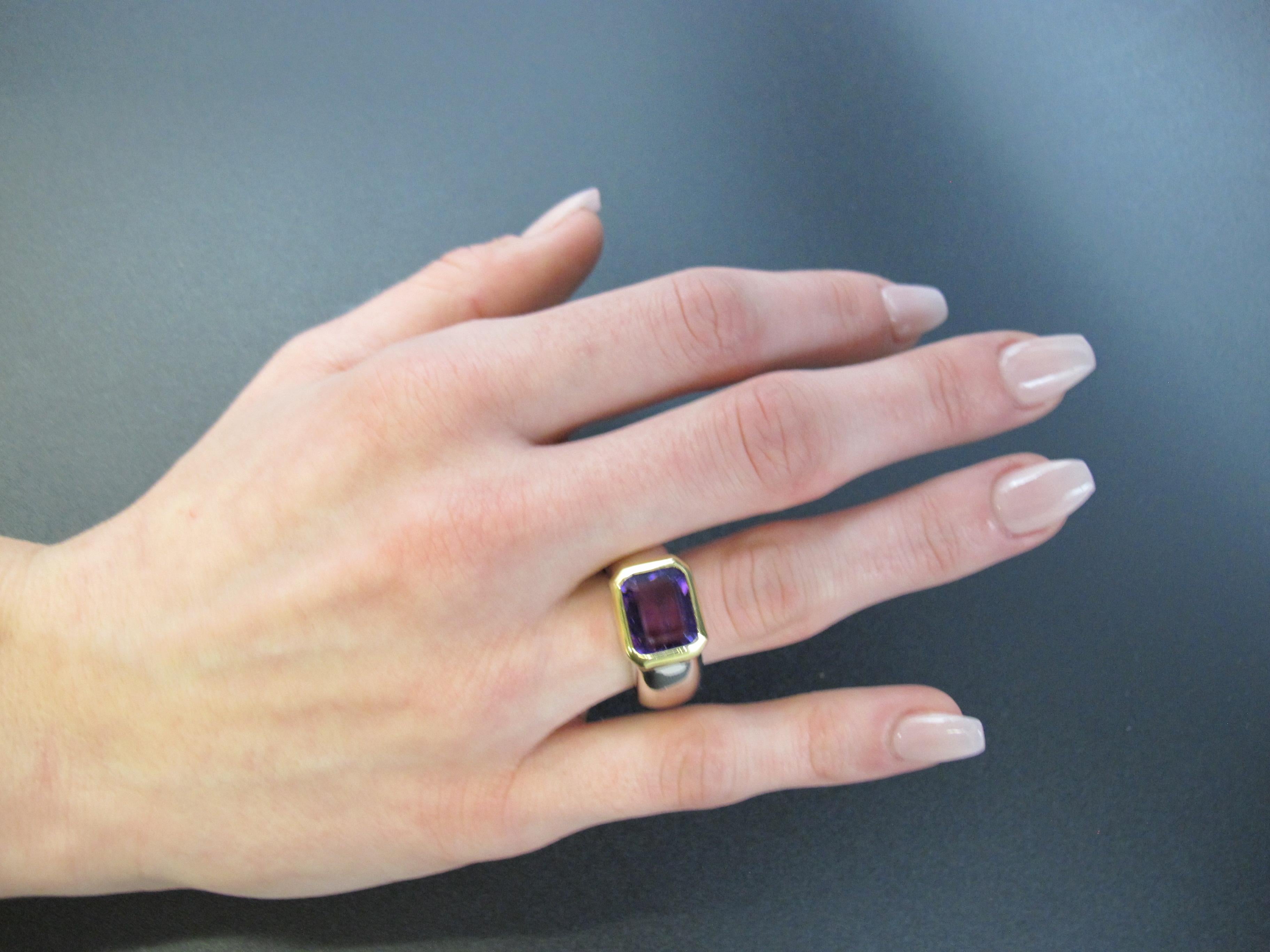 2.95 Carat Bezel Set Amethyst in Wide 18k Gold Band Ring  In New Condition For Sale In Los Angeles, CA