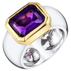 2.95 Carat Bezel Set Amethyst in Wide 18k Gold Band Ring