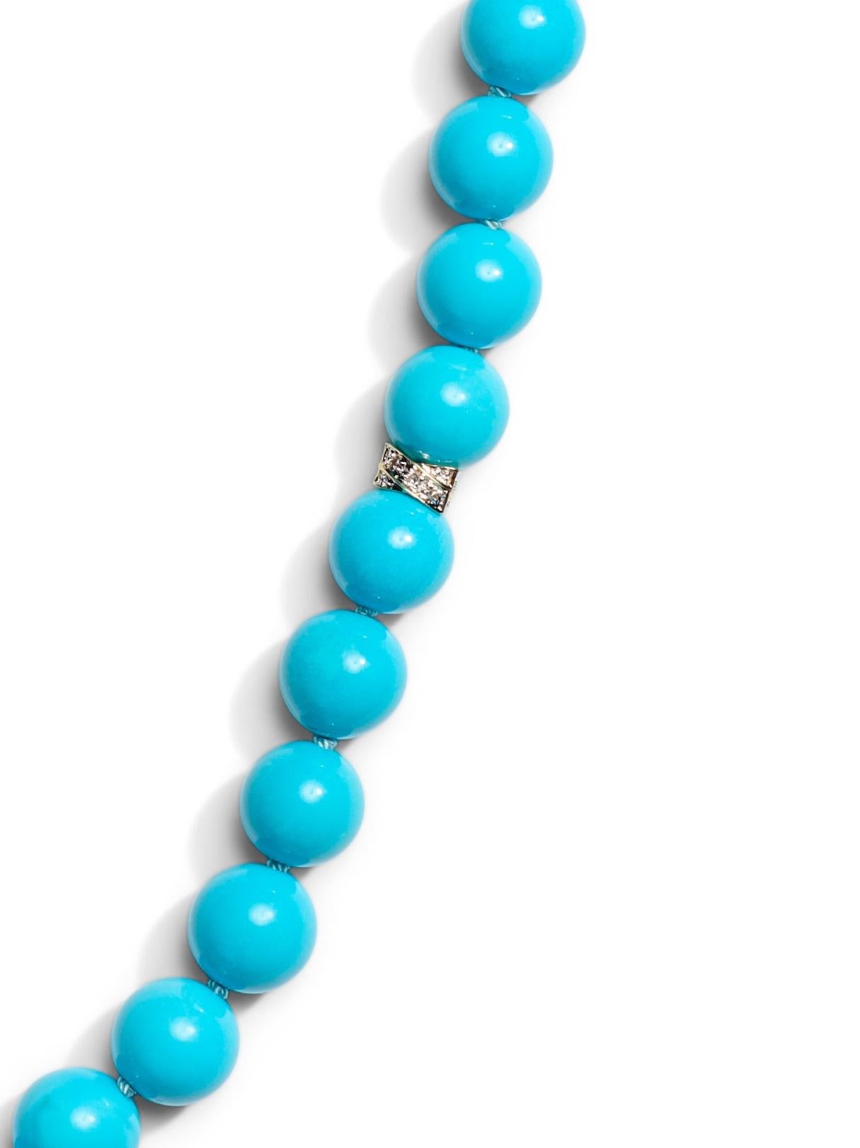 Genuine 295 Carat Blue Sleeping Beauty Turquoise Diamond Yellow Gold Necklace For Sale 2