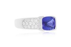 2.95 Carat Emerald Cut Tanzanite and White Diamond Buckle Ring