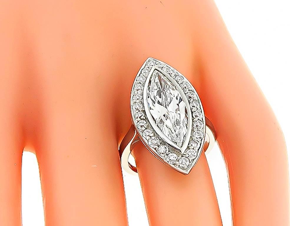 Women's or Men's 2.95 Carat Marquise Cut Diamond Halo Engagement Ring