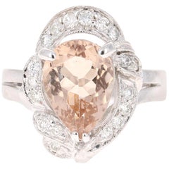 2.95 Carat Morganite Diamond 14 Karat White Gold Cocktail Ring