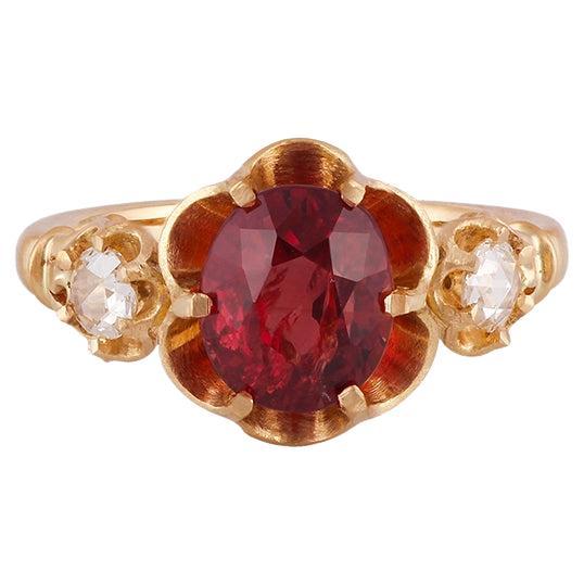 2.95 Carat Mozambique Ruby and Diamond  Ring in 18k Matte Finish Yellow Gold For Sale