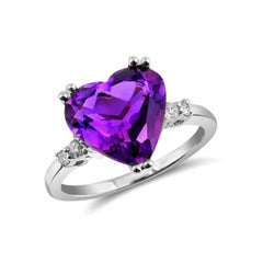 2,95 Karat natürlicher Amethyst-Diamant-Ring 14K Weißgold
